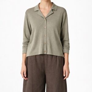 KASAJ Knitwear 100% Merino Wool Button Front Polo Style Cardigan in Sage Sz XL